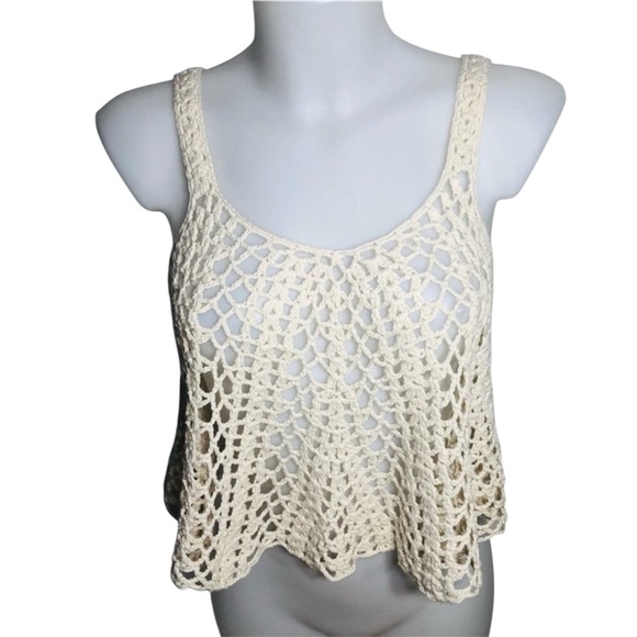 Forever 21 Crocheted Knit Handkerchief Bottom Beige Sleeveless Tank Top Small - Picture 10 of 13